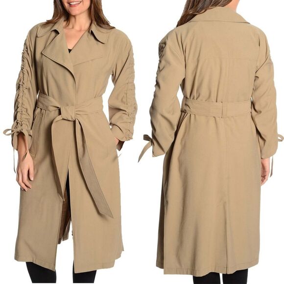 Rachel Roy Brown Tan Cinched Sleeve Trench Coat M - Picture 1 of 8